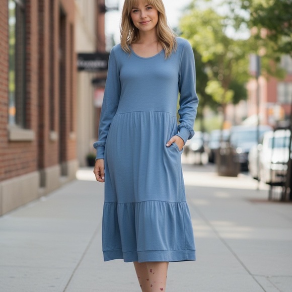 Blue Long Sleeve Dress - Picture 2 of 3